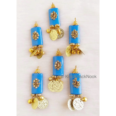 Blue And Gold Beaded Tassels With Gold Coins Latkan, Kundan Beads, Belly Dancing